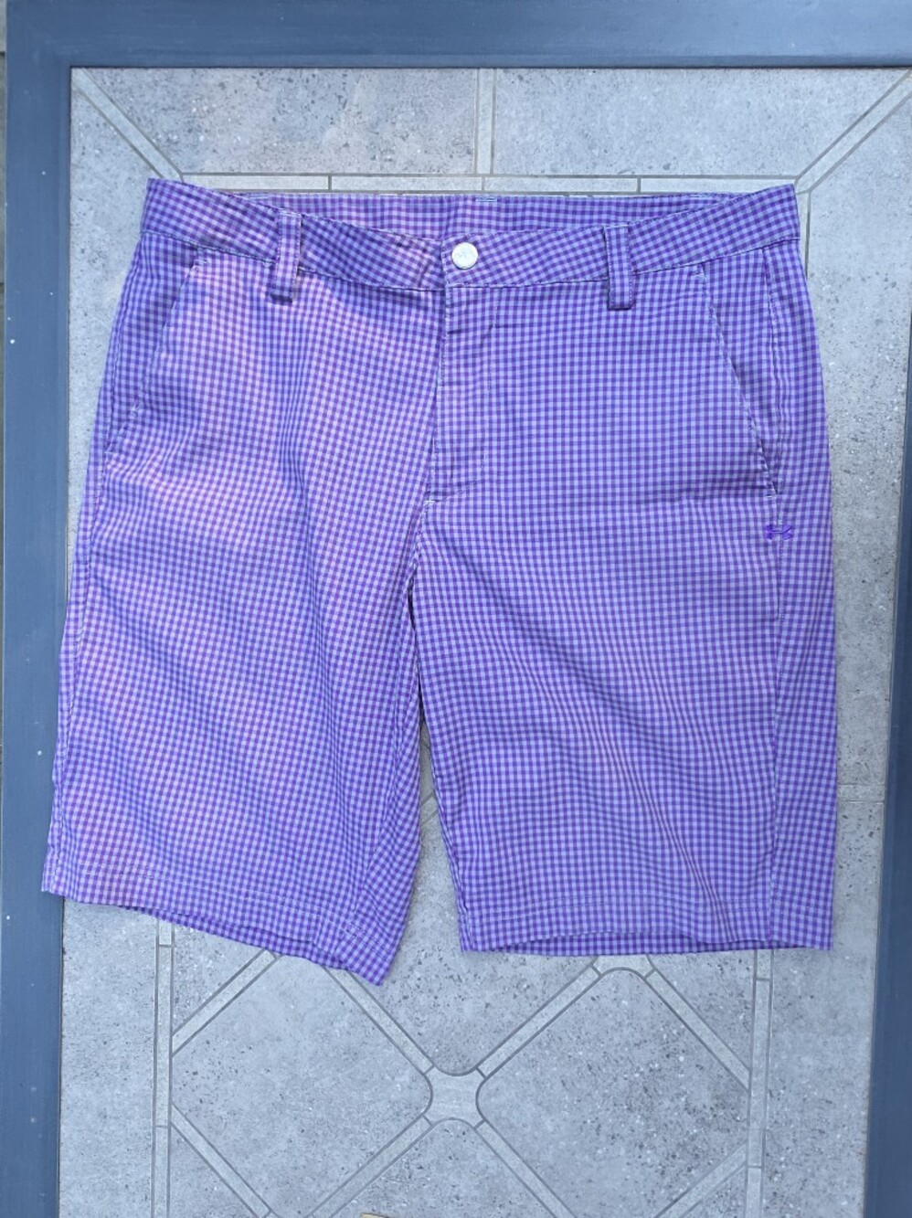 Under Armour Men's Flat Front Golf Shorts – Purple/Gray Gingham, Size 36